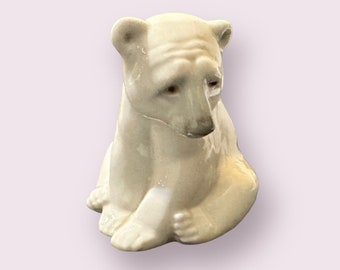 Vintage Lladro Porcelain Polar Bear Seated- 3.5 In. No Box