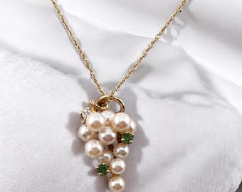 Grape Necklace 14K Pearl Grape with Sapphire & Tanzanite Necklace, 18”