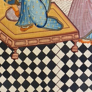 Lord Vishnu in Garden, Original Indian Miniature Art , 35" x 45"-EZ Jewelry and Decor