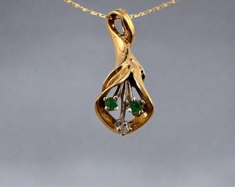 Necklace  Emerald & Sapphire  in 14K Gold. 16.5"