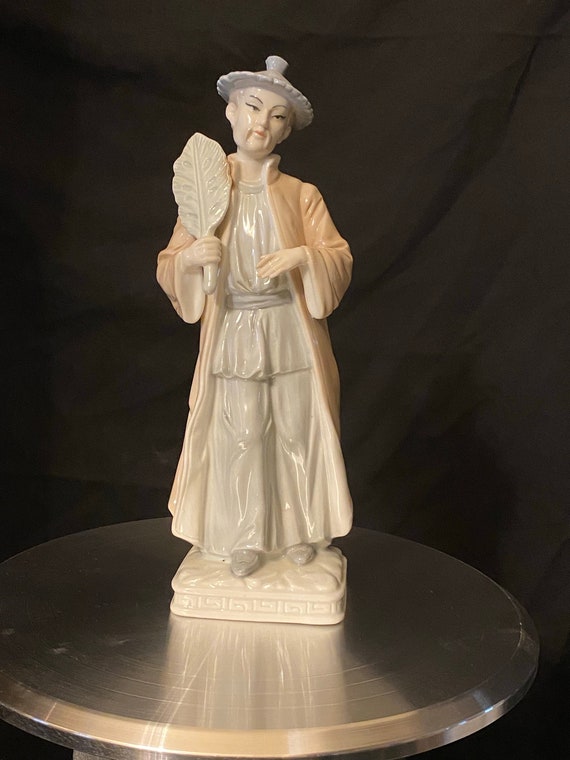 Vintage Japanese Porcelain Figurine Man With Fan 3.5in Wide at Etsy