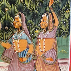 Lord Vishnu in Garden, Original Indian Miniature Art , 35" x 45"-EZ Jewelry and Decor