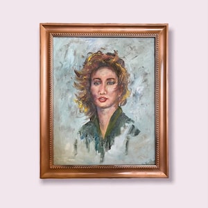 Portrait Oil Painting "Girl in Wind", Framed Original Oil Painting by R.Mansourkhani, 24” x 20”