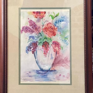 R. Mansourkhani, Bouquet Of Flowers, Original Framed Watercolor Painting, 22.5” x 18.5”.