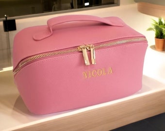 Personalised open flat cosmetic bag with separate compartments, Personalised toiletry bag, Personalised monogram cosmetic bag, Vanity bag