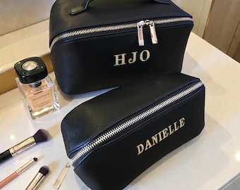 Personalised open flat cosmetic bag with separate compartments, Personalised toiletry bag, Personalised monogram cosmetic bag, Vanity bag