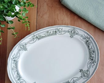 Oval ironstone platter from Saint Amand et Hamage, medallion, antique, vintage