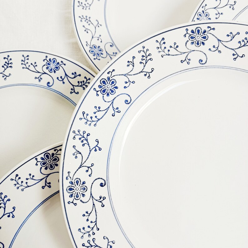 blue flowers Set of 4 hollow plates Moulin des loups and Hamage model Tournai vintage