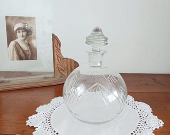 Antique vintage engraved glass carafe