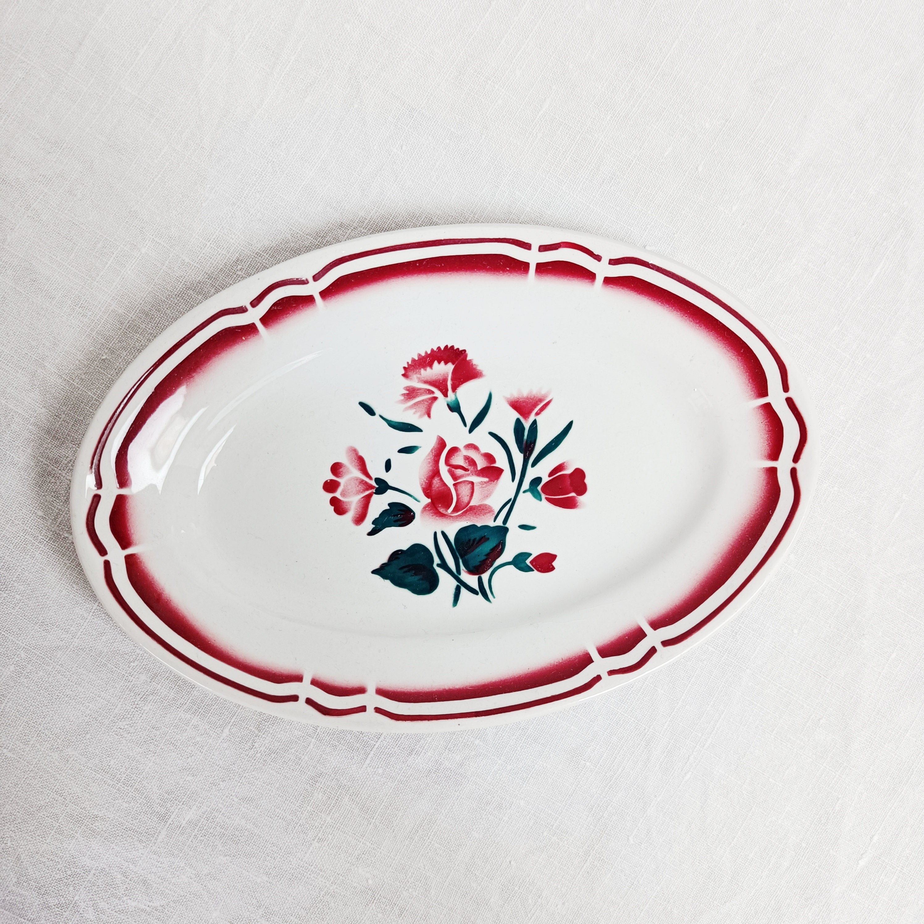 Ravier Fb Fenal Badonviller, Fleurs Rouges, Vintage