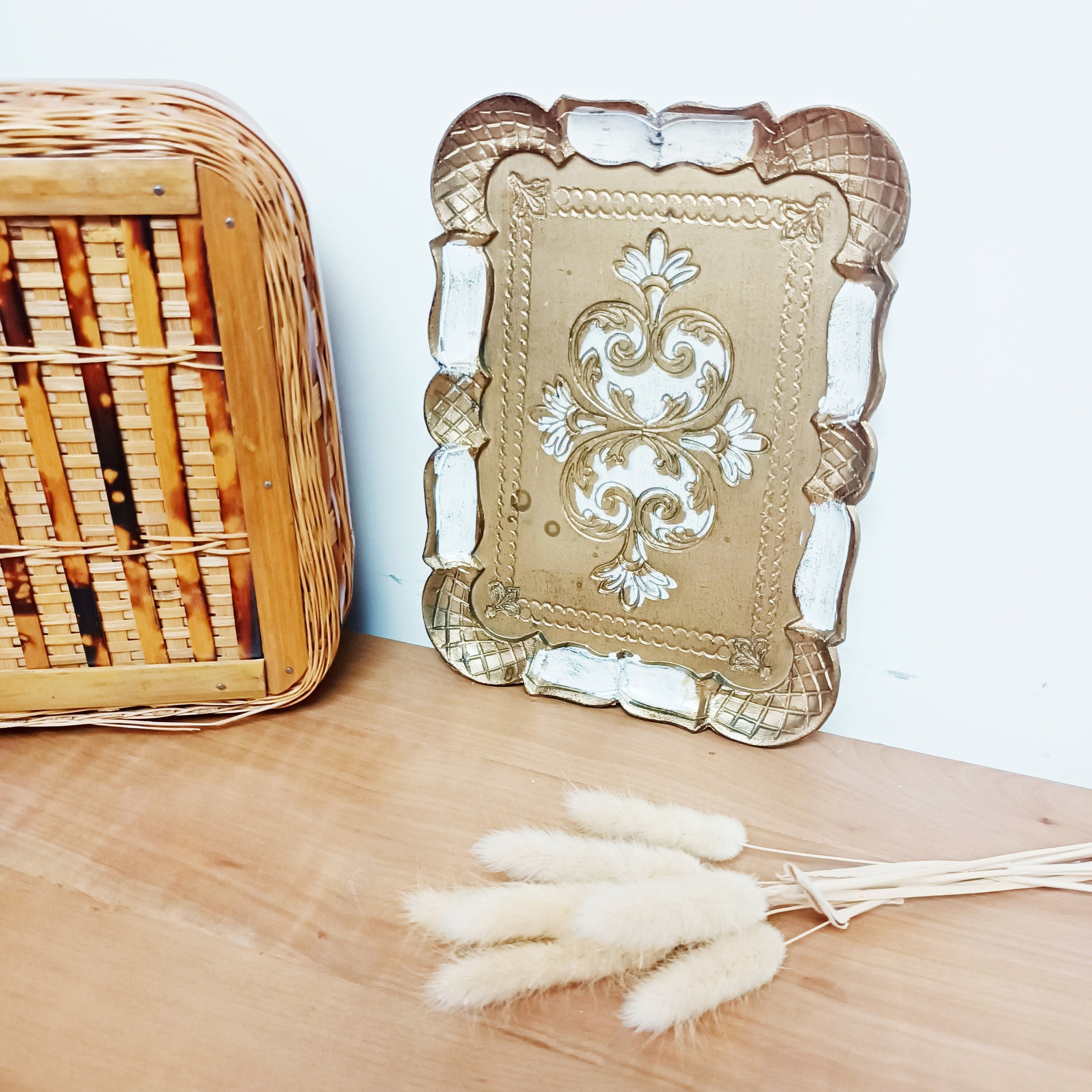 Plateau Vénitien Florentin, Blanc et Doré, Vintage