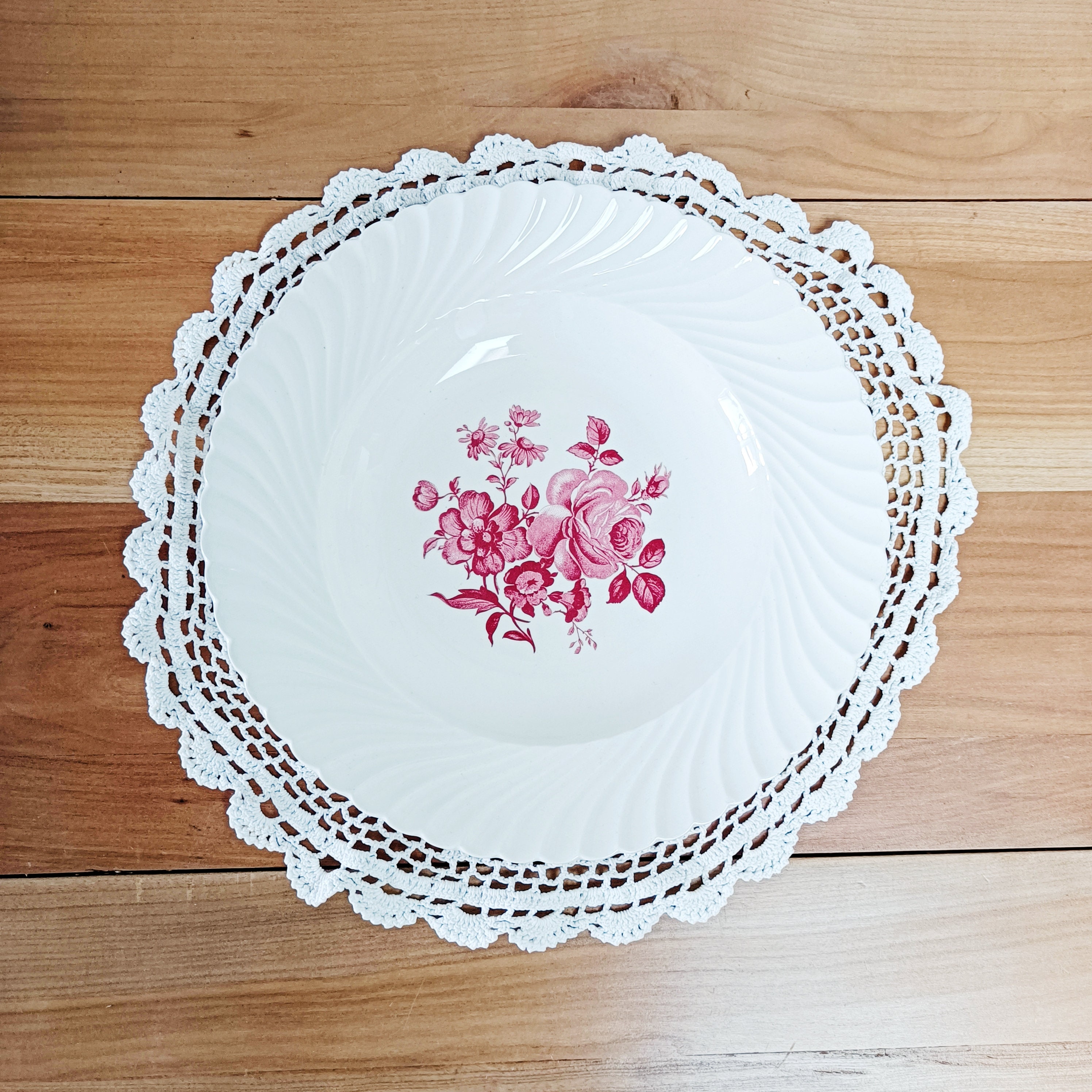 Plat Creux Lunéville, Décor Floral Rose, Vintage