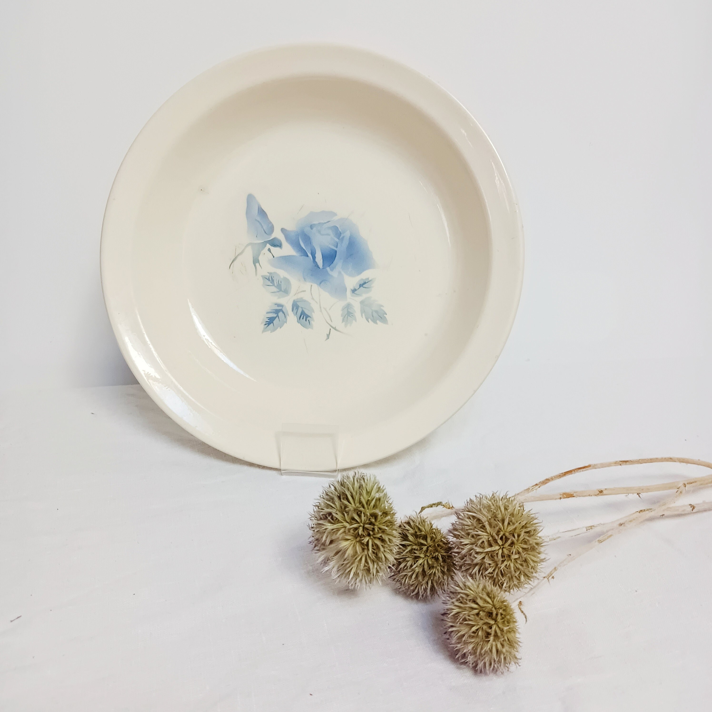 Plat Creux Digoin Sarreguemines Rose Bleue, Vintage