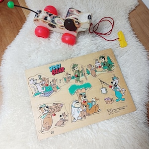 Puzzle with wooden shapes Yogi Bear / Hanna Barbera, vintage