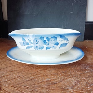 Flowery earthenware sauce boat, vintage