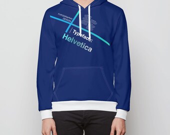Unisex Helvetica Type Pullover Hoodie - Blau