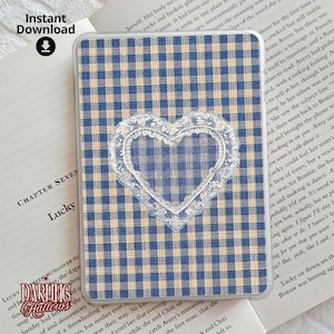 Wkładka do Kindle'a w stylu vintage z koronką w kratkę i serduszkiem (do pobrania w wersji cyfrowej)