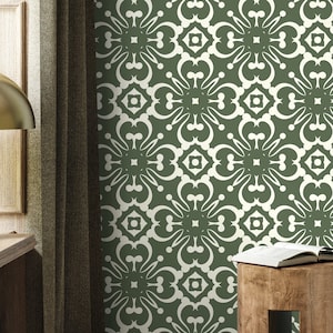 Green Modern Tile Wallpaper / Peel and Stick Wallpaper Removable Wallpaper Home Decor Wall Art Wall Decor Room Decor - D179