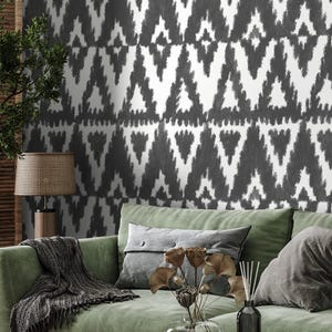 Geometric Ikat Black White Wallpaper - C851