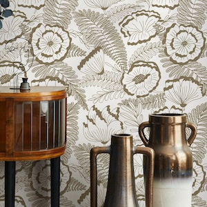 Vintage Floral Brown White Wallpaper - C849