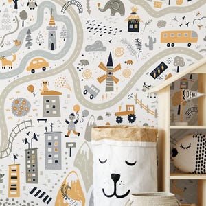 Playful Cartographic Children's Wallpaper - D505