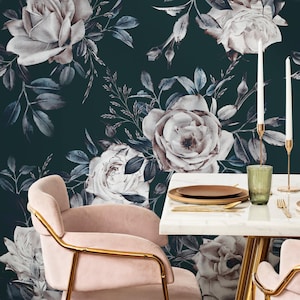 Victorian Floral Dark Blue Wallpaper - B223