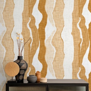 Yellow Abstract Waves Wallpaper Modern Wallpaper Peel and Stick and Traditional Wallpaper - D836