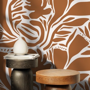 Orange Abstract Leaf Wallpaper Modern Wallpaper Peel and Stick and Traditional Wallpaper - D641
