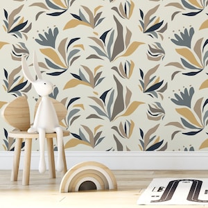 Abstract Floral and Leaf Wallpaper Modern Wallpaper Peel and Stick and Traditional Wallpaper - D725