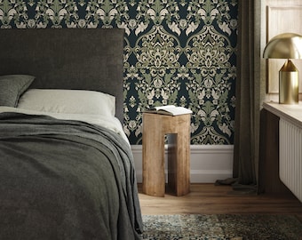 Green Vintage Victorian Wallpaper / Peel and Stick Wallpaper Removable Wallpaper Home Decor Wall Art Wall Decor Room Decor - D077