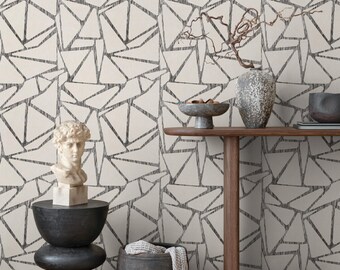 Geometric Wallpaper with Sketchy Triangles in Black and Off-White - E572