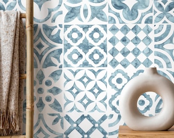 Moroccan Mosaic Blue White Wallpaper - D526