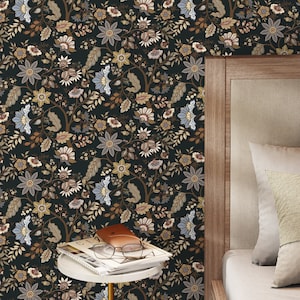 Dark Chintz Floral Wallpaper / Peel and Stick Wallpaper Removable Wallpaper Home Decor Wall Art Wall Decor Room Decor - D386