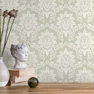 Neutral Vintage Damask Wallpaper / Peel and Stick Wallpaper Removable Wallpaper Home Decor Wall Art Wall Decor Room Decor - D064