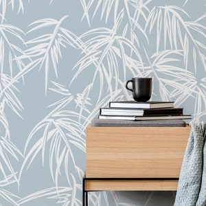 Light Blue Tropical Wallpaper / Peel and Stick Wallpaper Removable Wallpaper Home Decor Wall Art Wall Decor Room Decor - D334
