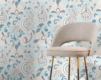 Light Blue Vintage Wallpaper / Peel and Stick Wallpaper Removable Wallpaper Home Decor Wall Art Wall Decor Room Decor - D090
