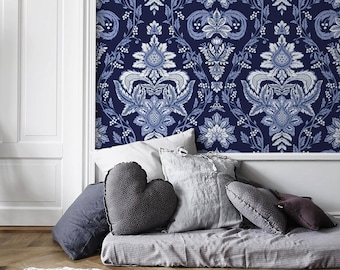 Blue Vintage Victorian Wallpaper / Peel and Stick Wallpaper Removable Wallpaper Home Decor Wall Art Wall Decor Room Decor - D223