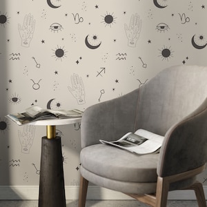 Mystique and Celestial Wallpaper Removable  Peel and Stick Wallpaper, Peel and Stick Wallpaper  Moon and Zodiac - ZAAU