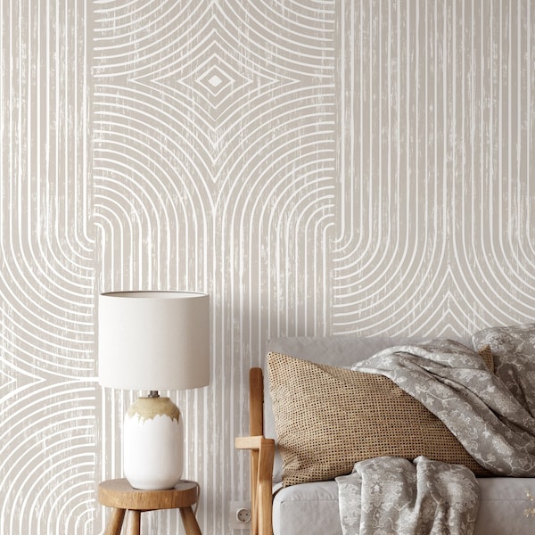 Neutral Boho Abstract Wallpaper / Peel and Stick Wallpaper Removable Wallpaper Home Decor Wall Art Wall Decor Room Decor - C927