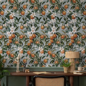 Orange tree wallpaper, Oranges, Fruit wallpaper, Orange blossom wall mural - E098 A