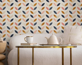 Wallpaper Peel and Stick Wallpaper Removable Wallpaper Home Decor Wall Art Wall Decor Room Decor / Cute Scandinavian Leaf Wallpaper - A096