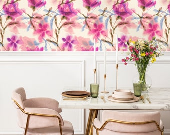 Wallpaper Peel and Stick Wallpaper Removable Wallpaper Home Decor Wall Art Wall Decor Room Decor / Pink Floral Watercolor Wallpaper - A030