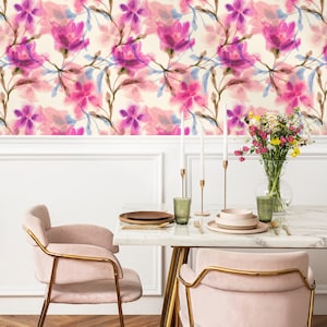 Wallpaper Peel and Stick Wallpaper Removable Wallpaper Home Decor Wall Art Wall Decor Room Decor / Pink Floral Watercolor Wallpaper - A030