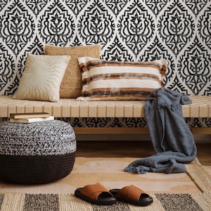 Black and White Boho Moroccan Wallpaper / Peel and Stick Wallpaper Removable Wallpaper Home Decor Wall Art Wall Decor Room Decor - C818