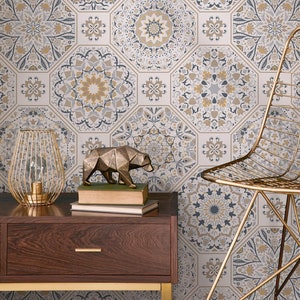 Wallpaper Peel and Stick Wallpaper Removable Wallpaper Home Decor Wall Art Wall Decor Room Decor / Unique Tile Wallpaper - B872