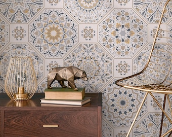 Wallpaper Peel and Stick Wallpaper Removable Wallpaper Home Decor Wall Art Wall Decor Room Decor / Unique Tile Wallpaper - B872
