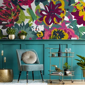 Peel and Stick Wallpaper Removable Wallpaper Wall Decor Home Decor Wall Art Printable Art Room Decor Wall Prints / Colorful Flowers- C109
