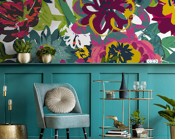 Peel and Stick Wallpaper Removable Wallpaper Wall Decor Home Decor Wall Art Printable Art Room Decor Wall Prints / Colorful Flowers- C109