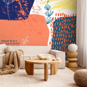 Muurdecoratiebehang Peel-and-Stick-behang Verwijderbaar behang Woondecoratiekunst aan de muur / Oranje abstract hedendaags behang - A703