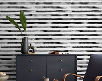 Wallpaper Peel and Stick Wallpaper Removable Wallpaper Home Decor Wall Art Wall Decor Room Decor / Black and White Stripes Wallpaper - A247